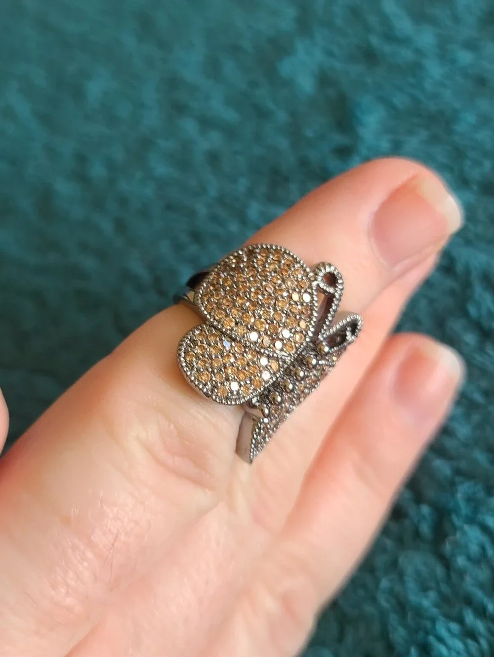 Vintage-Inspired Butterfly Statement Ring in Brown Crystal and Antique Silver